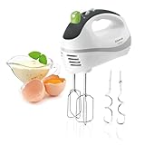 Taurus Prima - Batidora amasadora de repostería. 300W. 5 velocidades + Turbo. 2 tipos varillas: amasadoras y batidoras. Varillas extraíbles. Ergonómica. Compacta. Blanco/verde