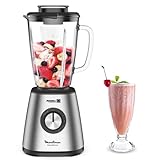 Moulinex Blendforce, Batidora de vaso potente, 5 velocidades, Función Pulse, 6 cuchillas Powelix, Cuerpo de acero inoxidable, Jarra de cristal termorresistente de 1,75 l, Pica hielo, 800 W, LM439D